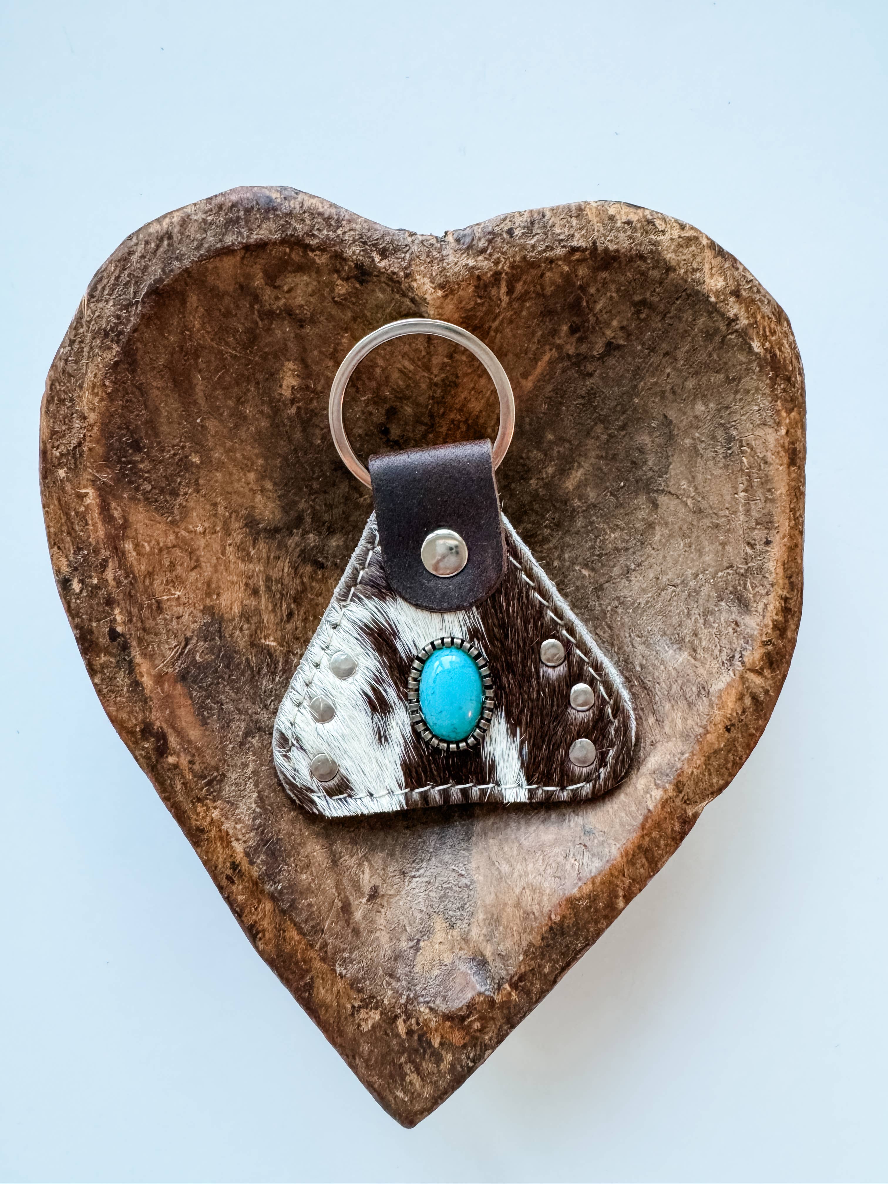 Western Hair On Cowhide Keychain Turquoise Stone