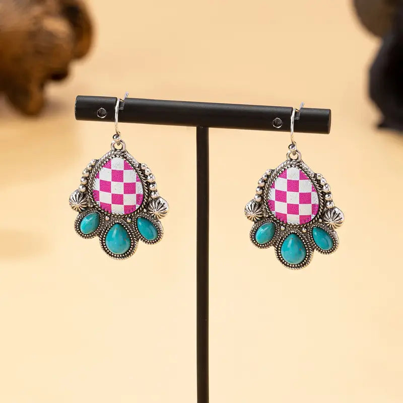 Pink Checker Earrings