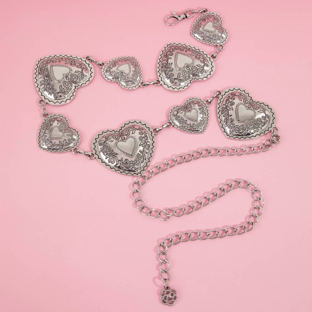 Engraved Heart Chain Belt