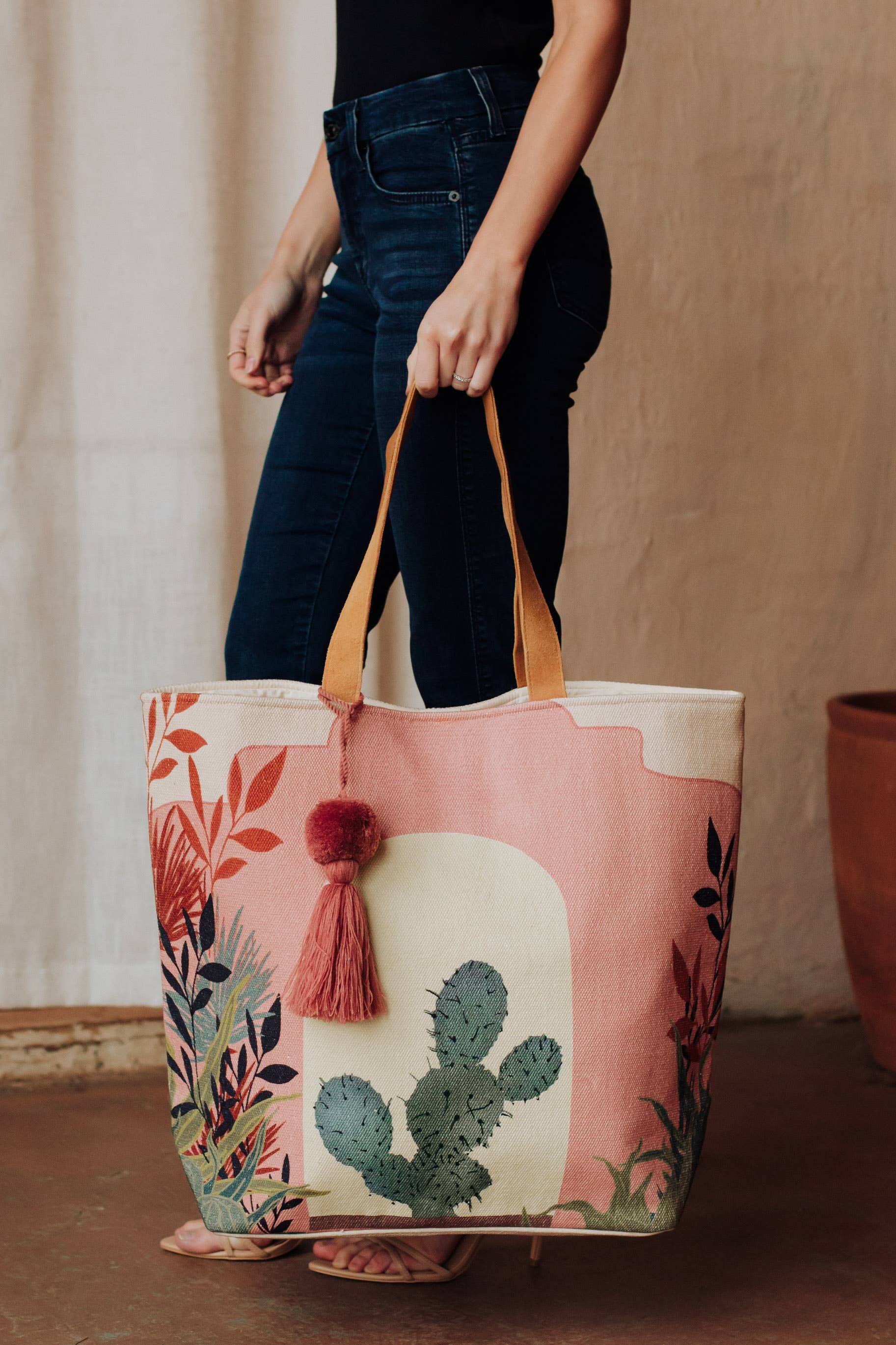 Pink Cactus Landscape Tote