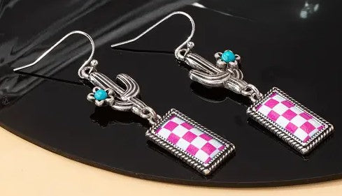 Pink Check Earrings