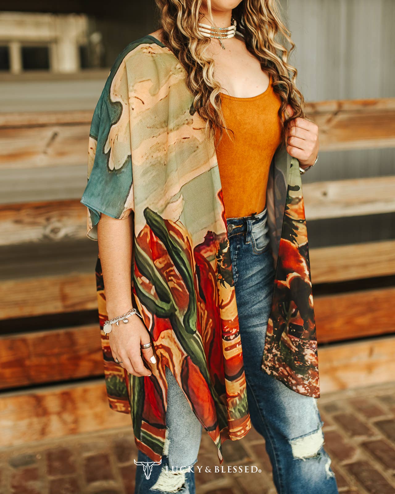 Vintage western Cowboy Desert Printed Kimono