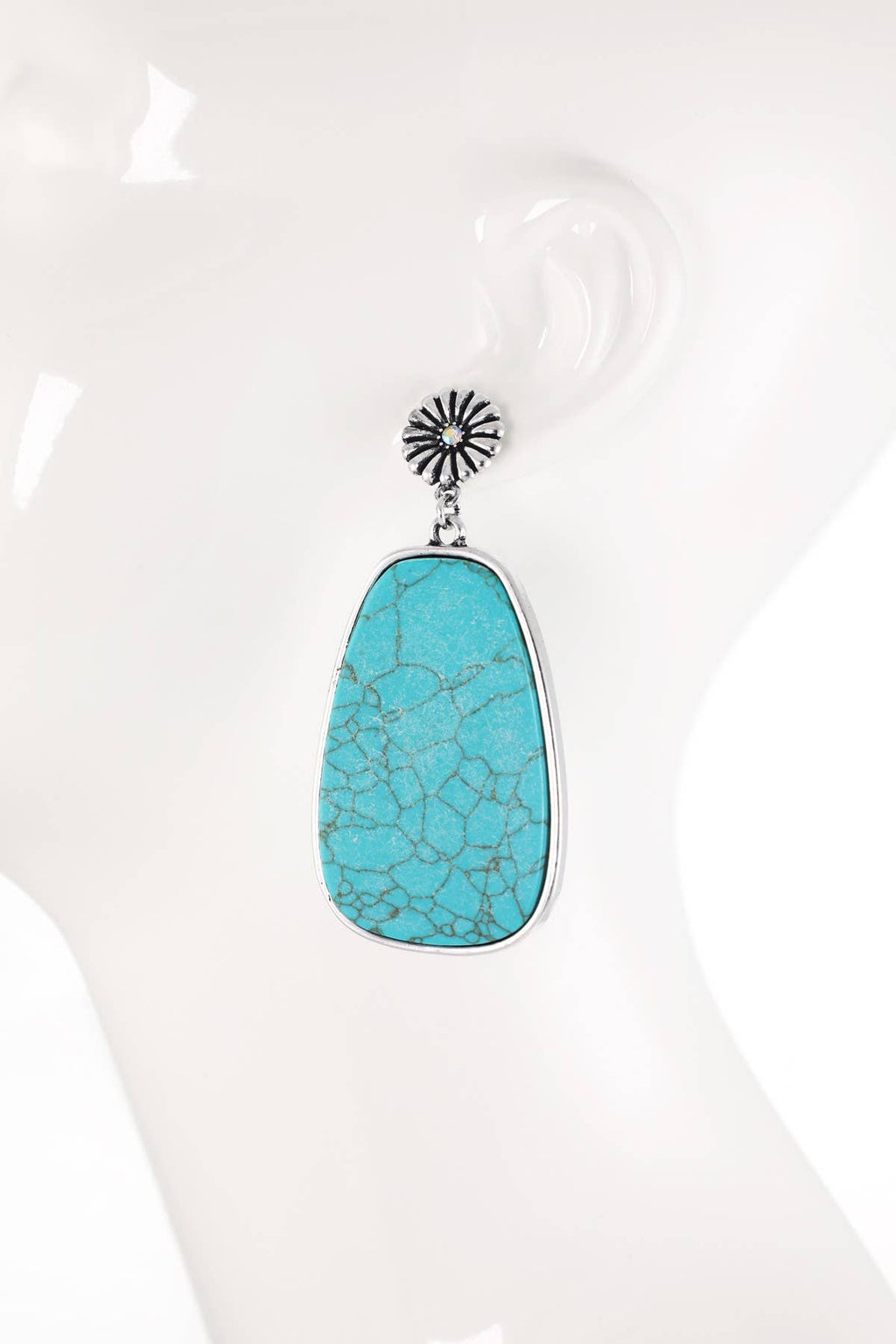Large Turquoise Slab Concho Drop Earrings