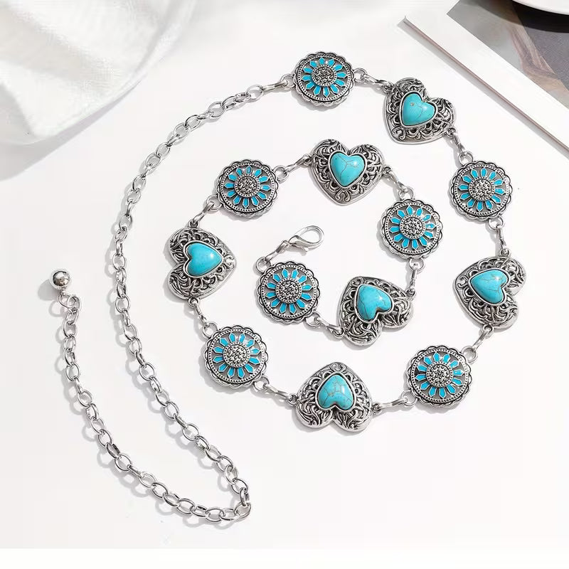 Turquoise Stone Heart Concho Belt