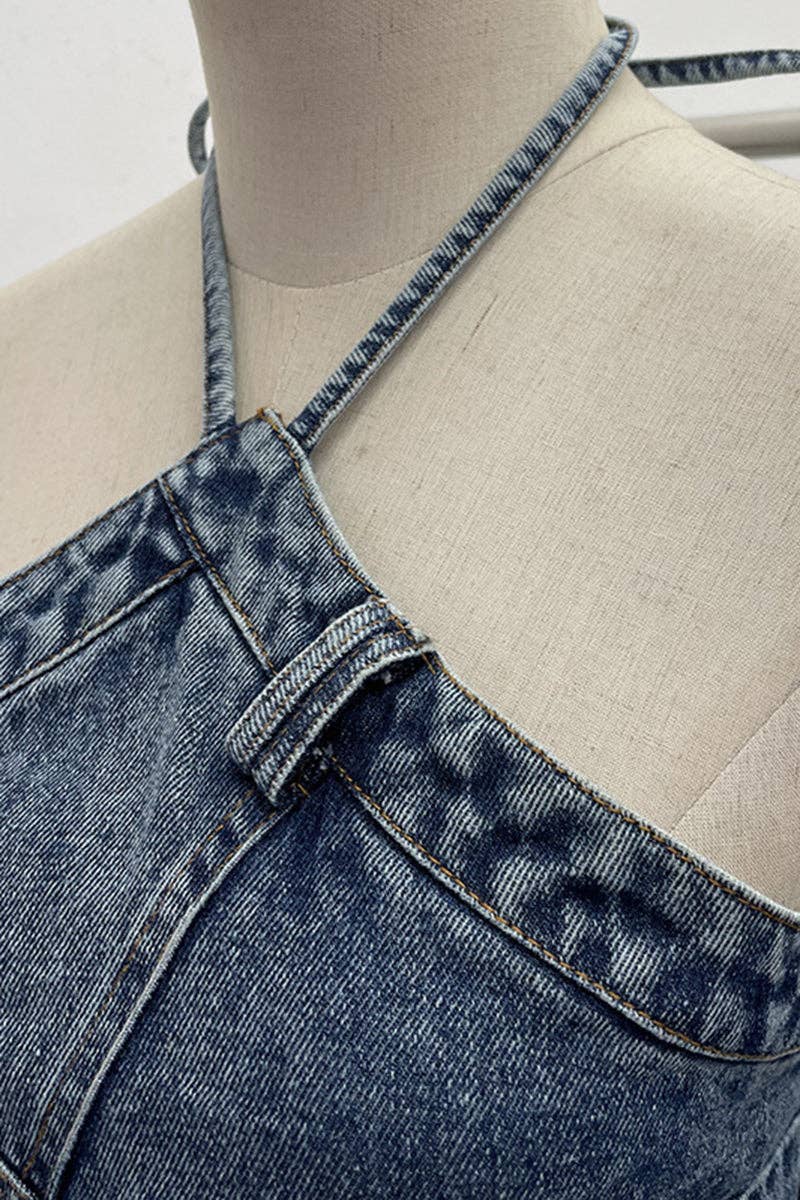 Frayed Hem Denim Halter Top