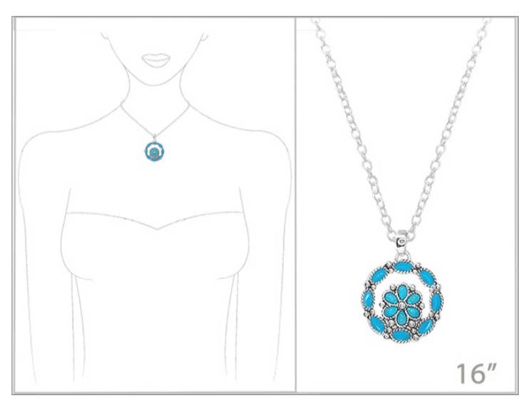 Western Turquoise Opal Squash Blossom Concho Necklace