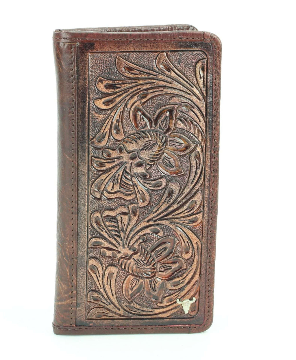 Tooled leather floral filigree Western rodeo wallet