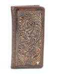 Tooled leather floral filigree Western rodeo wallet