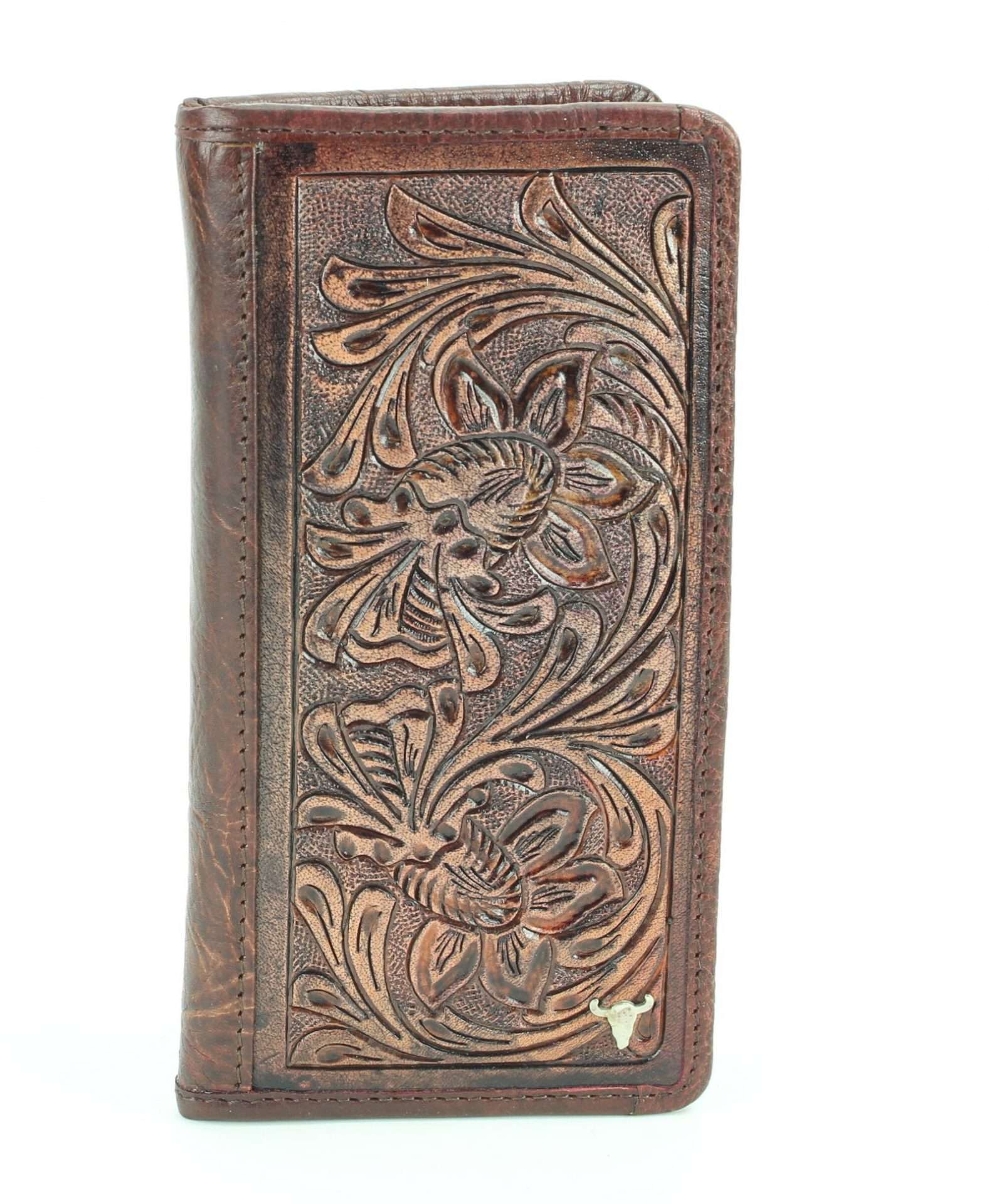 Tooled leather floral filigree Western rodeo wallet