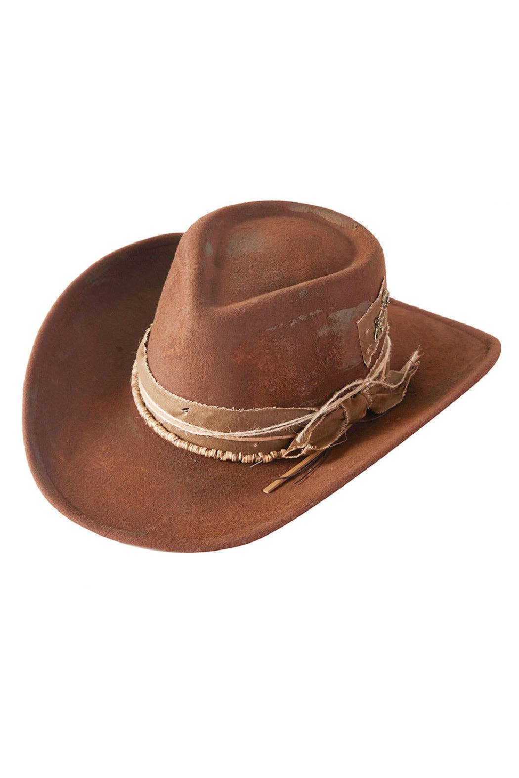 Upcycled LV Brown Distressed Fedora Hat