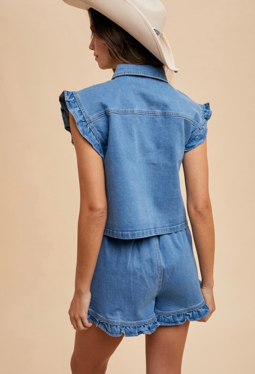 Denim Vest and Shorts Set