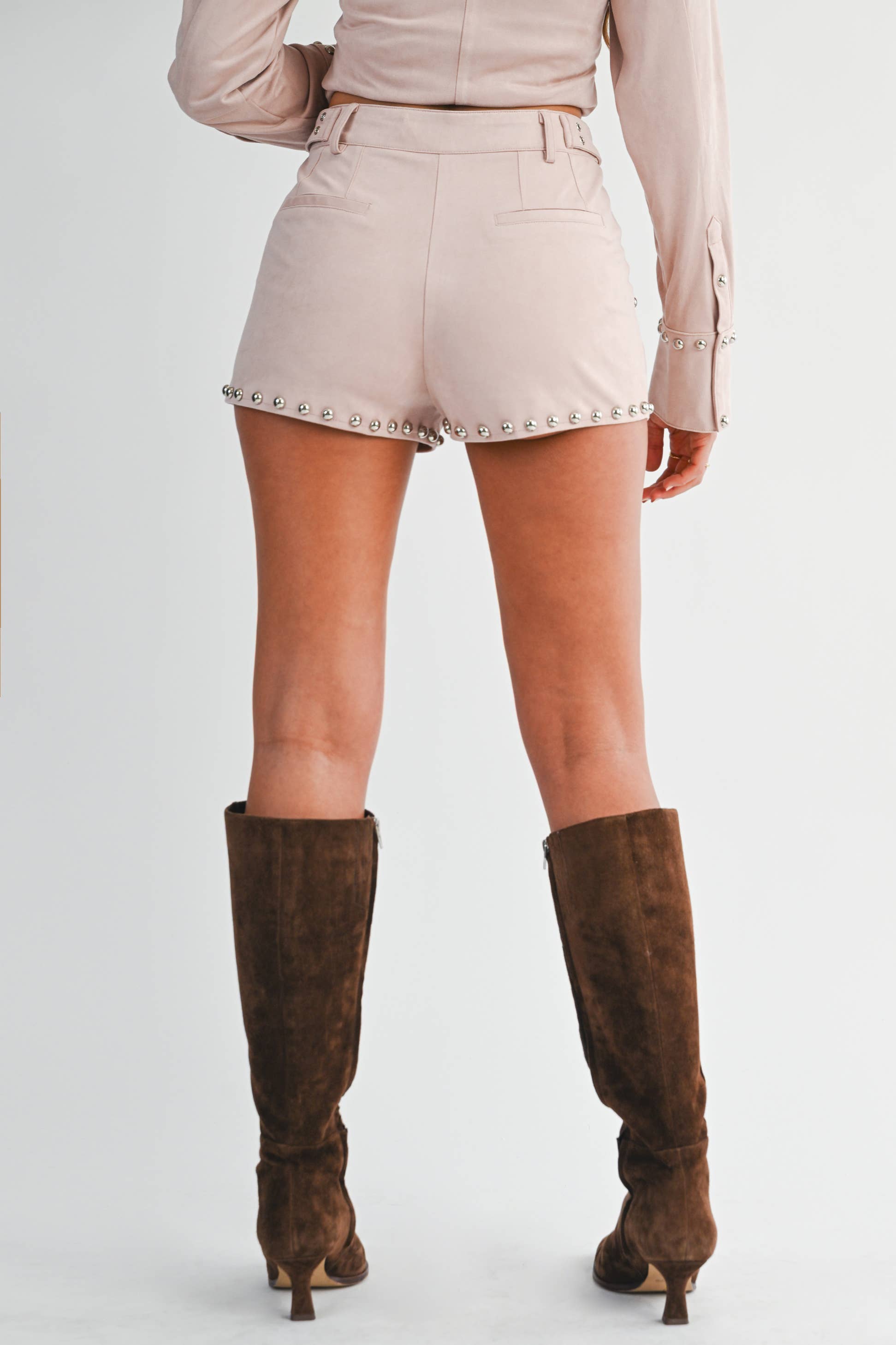 Suede Studded High-Waist Shorts