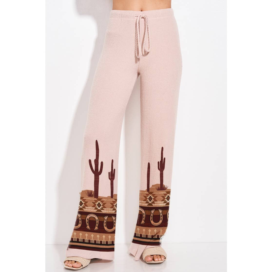 Western cowboy Print Rib Hoodie Loungewear Set