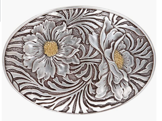 Oval Sunflower Engraving Belt Buckle