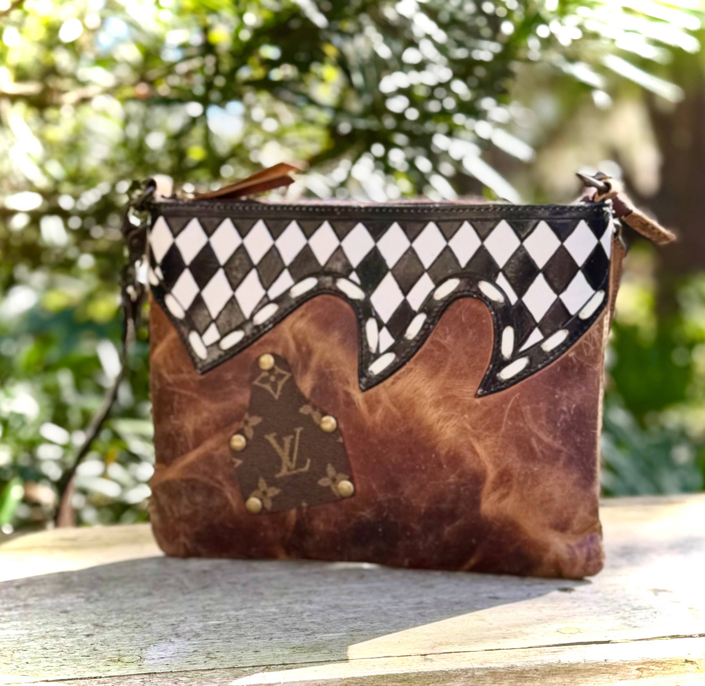 Upcycled LV Leather Crossbody Handbag 