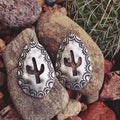 Silvery Plated Cactus Teardrop Dangle Earrings