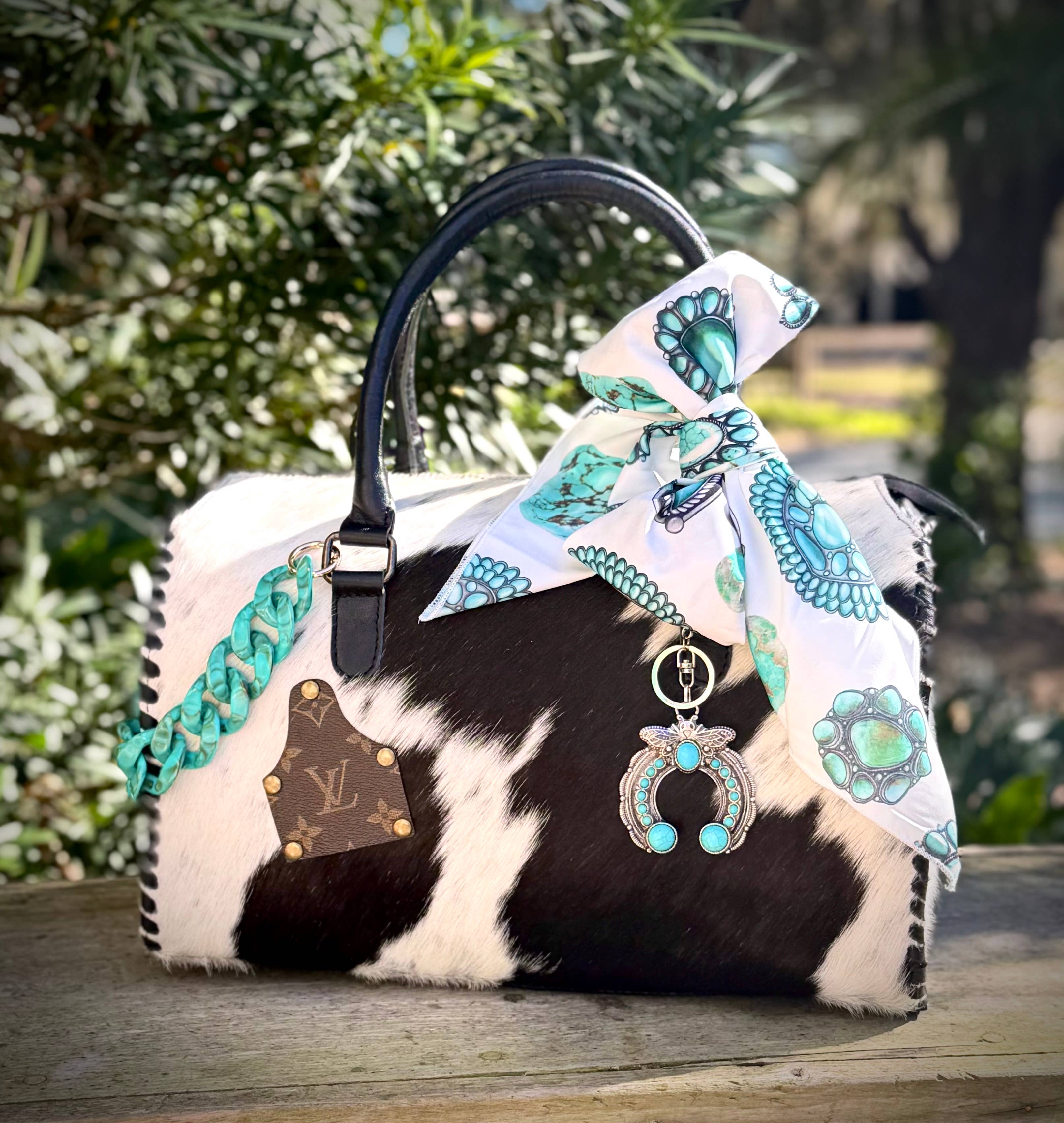 Upcycled LV Cowhide Leather Speedy Top Handle Bag