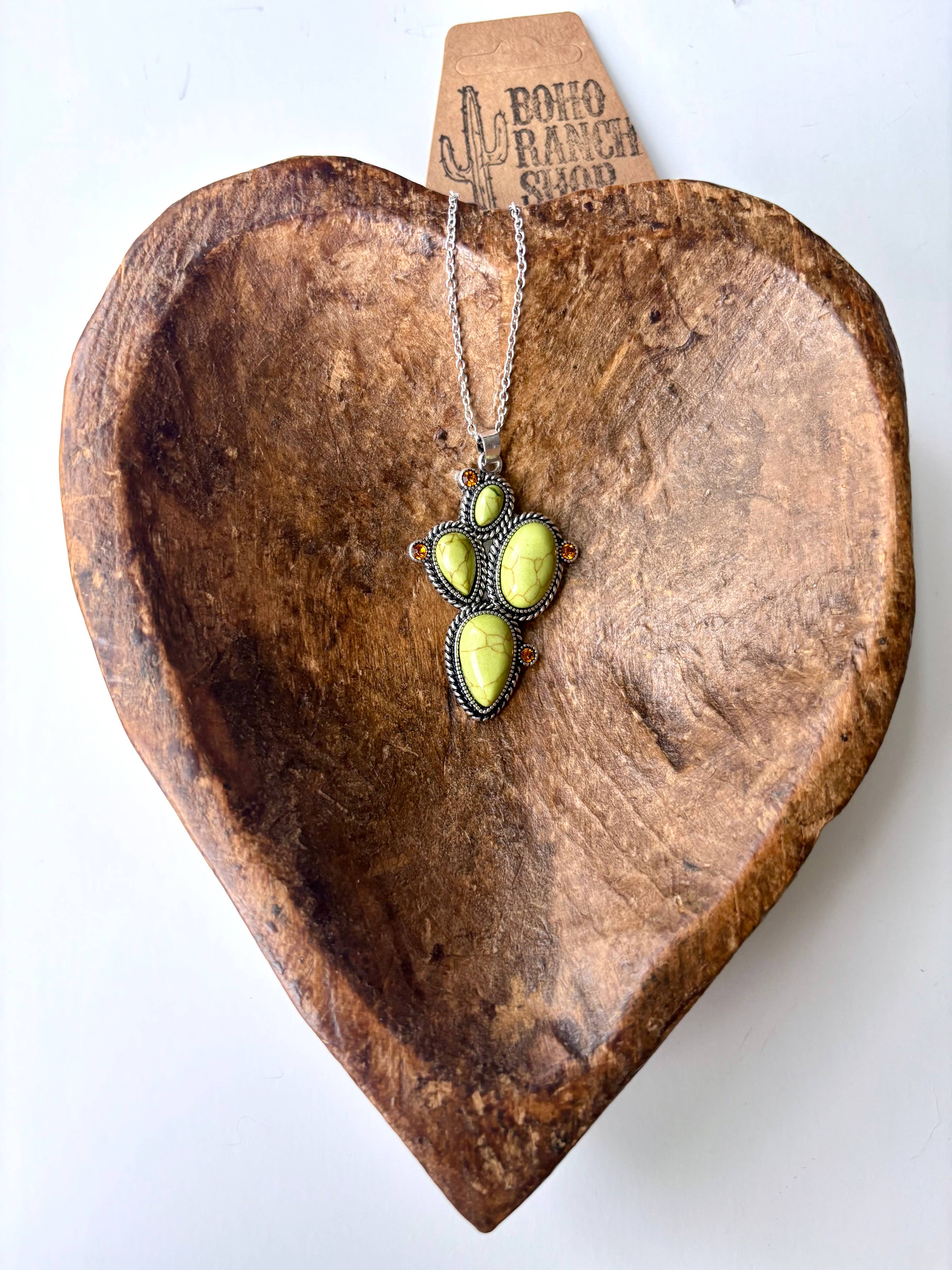 Western Cactus Stone Pendant Necklace