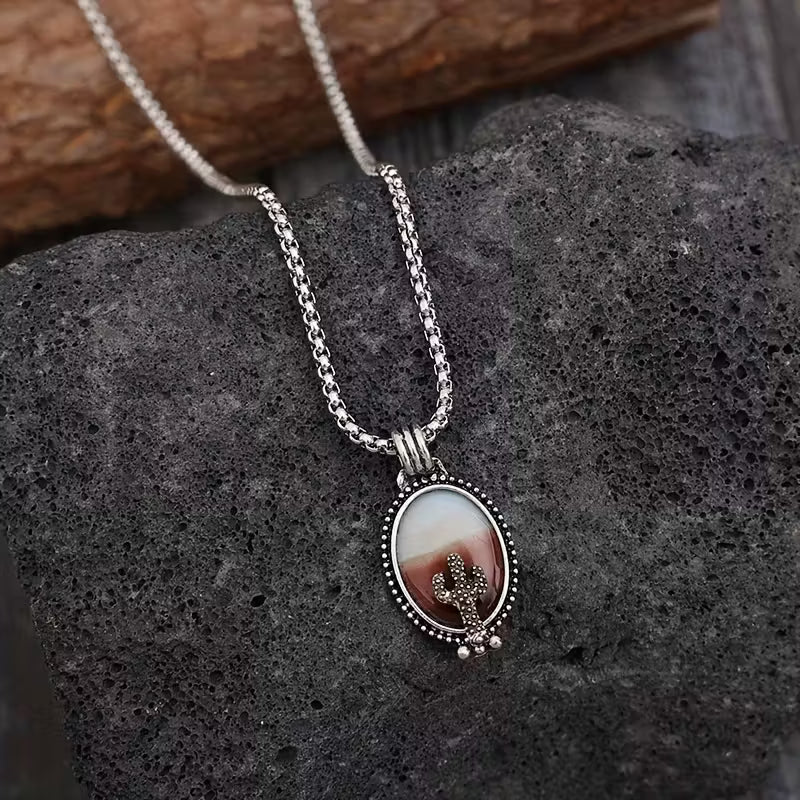 Cactus Alloy Pendant Necklace