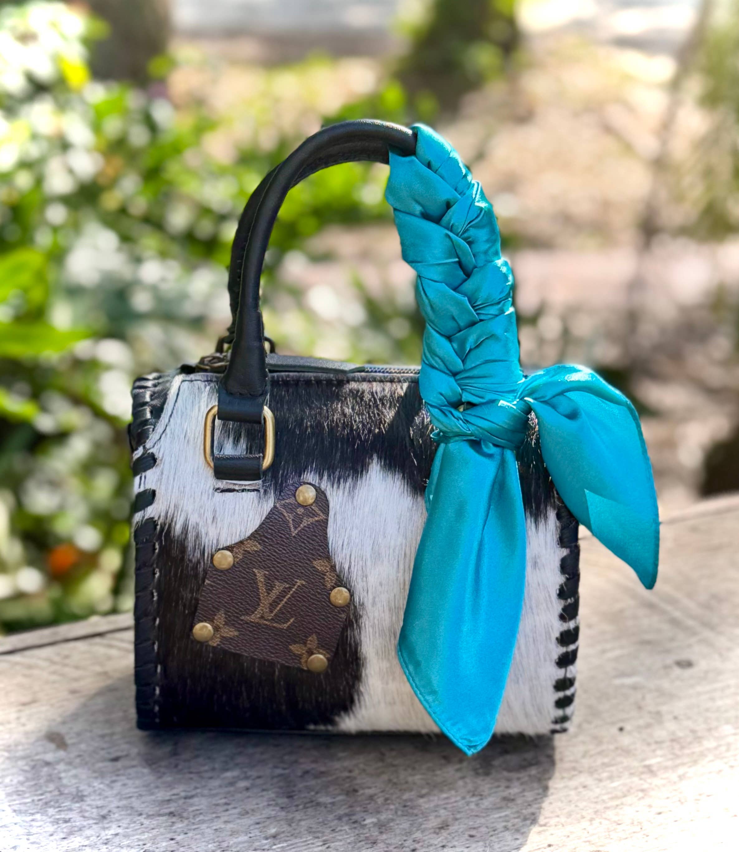 Upcycled LV Cowhide Leather Speedy Bag Western Crossbody 