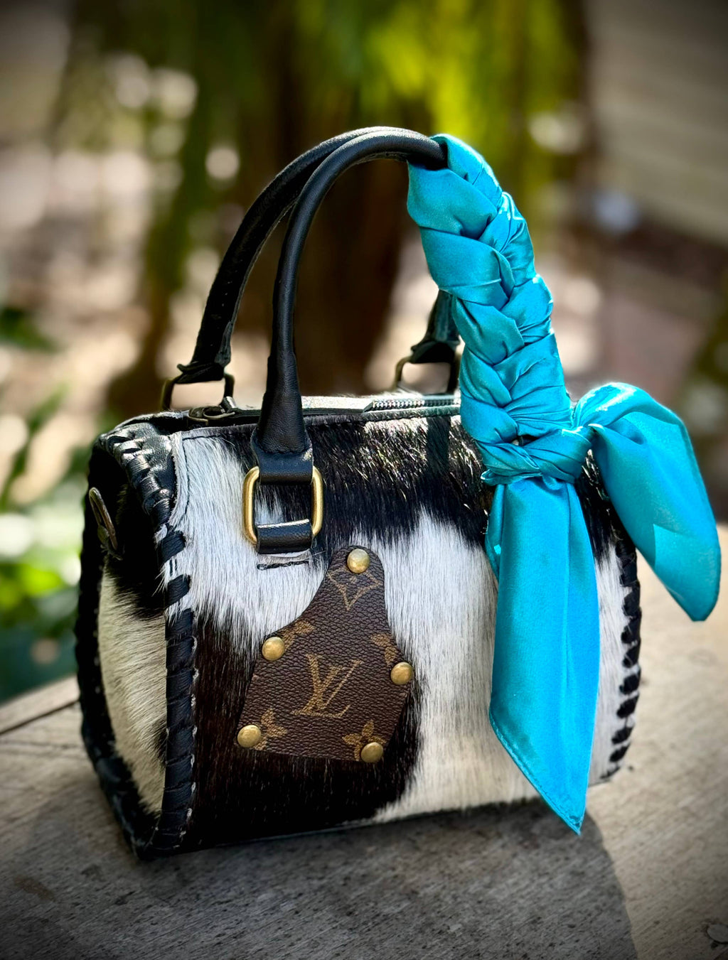 Upcycled LV Cowhide Leather Speedy Bag Western Crossbody 