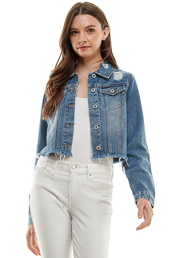 Crop Cut Denim Jacket Distressed