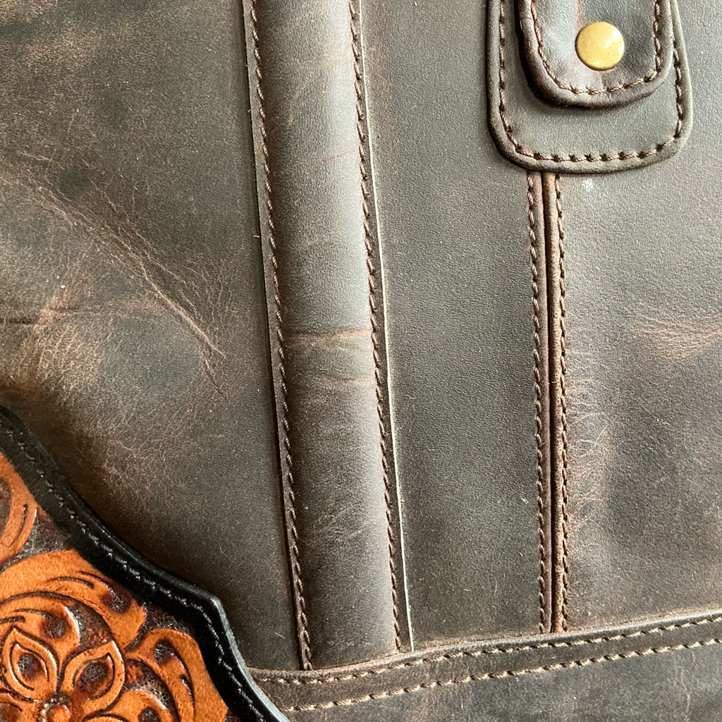 Western Tooled Leather Wheeled Duffel Bag Carry On