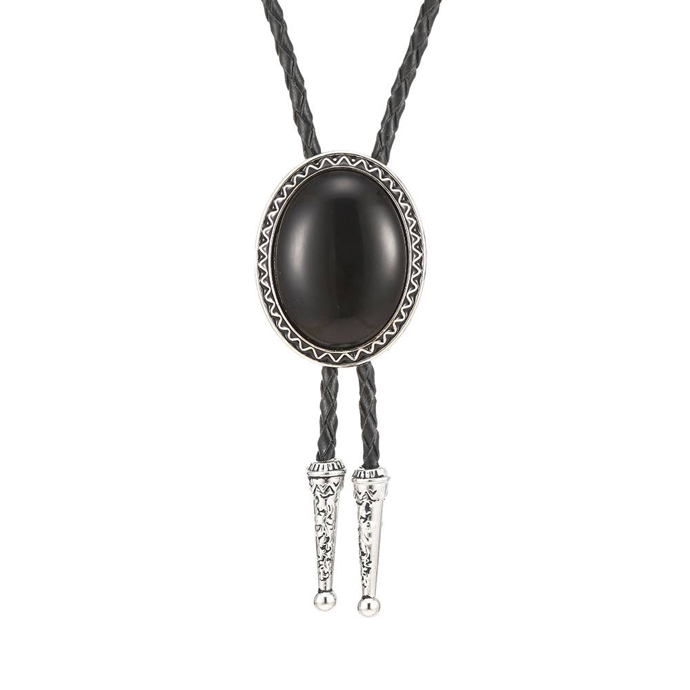 Cowboy Oval Onyx Bolo Tie