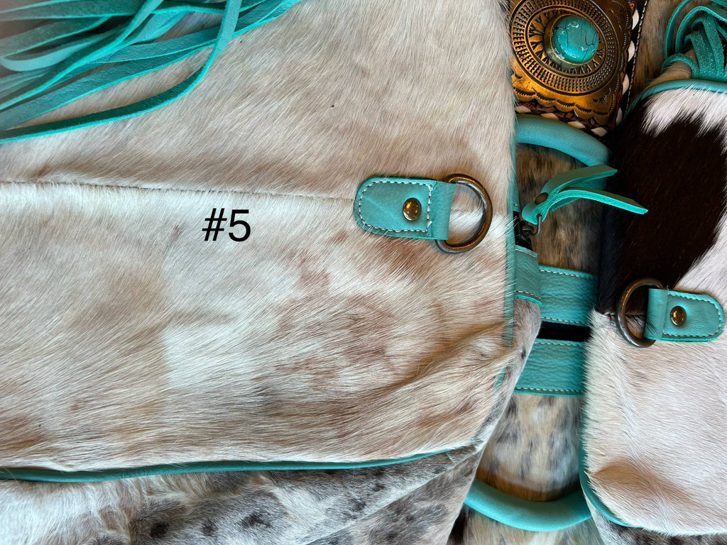 Turquoise Fringe Western Cowhide Duffle Bag