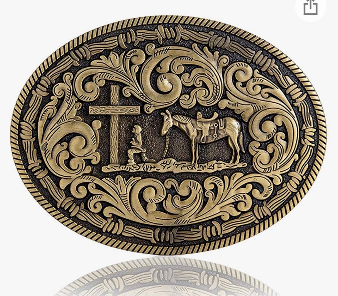 BRONZE Praying Cowboy Belt Buckle