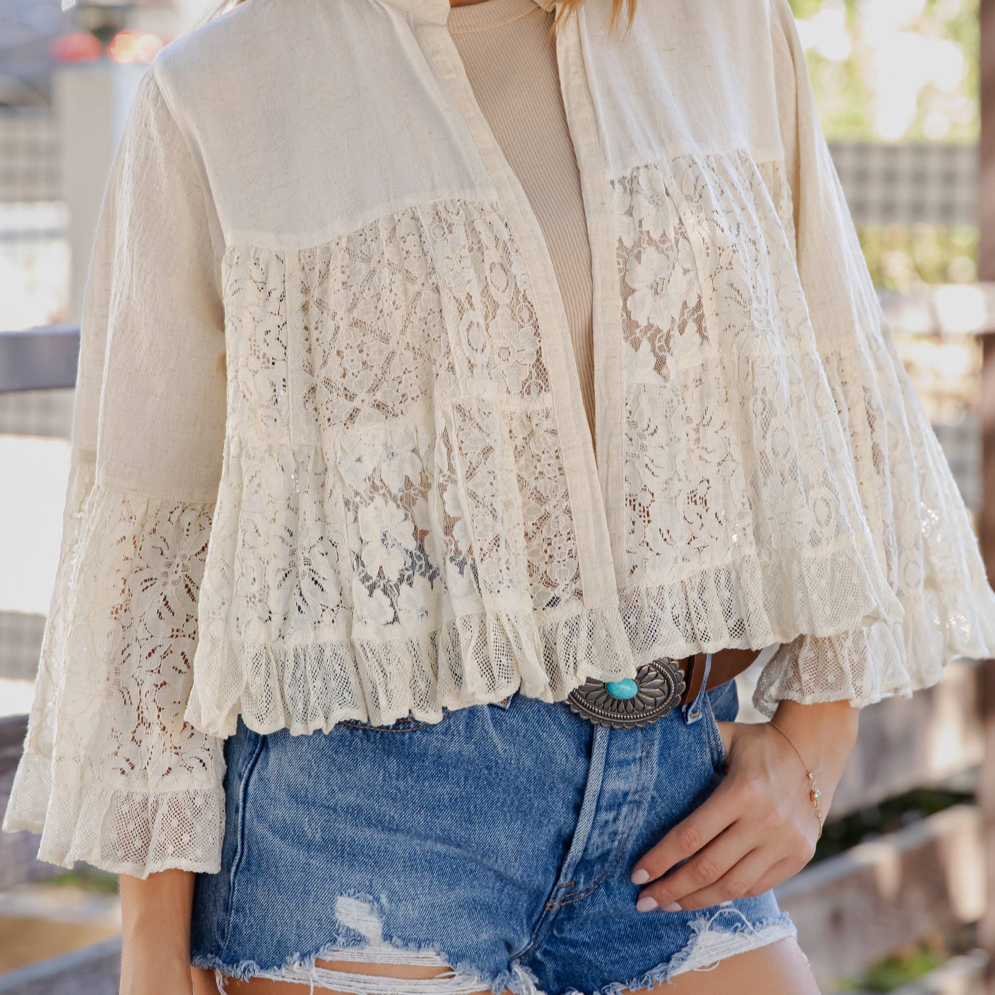 Boho Lace Shrug & Patchwork Pant Set