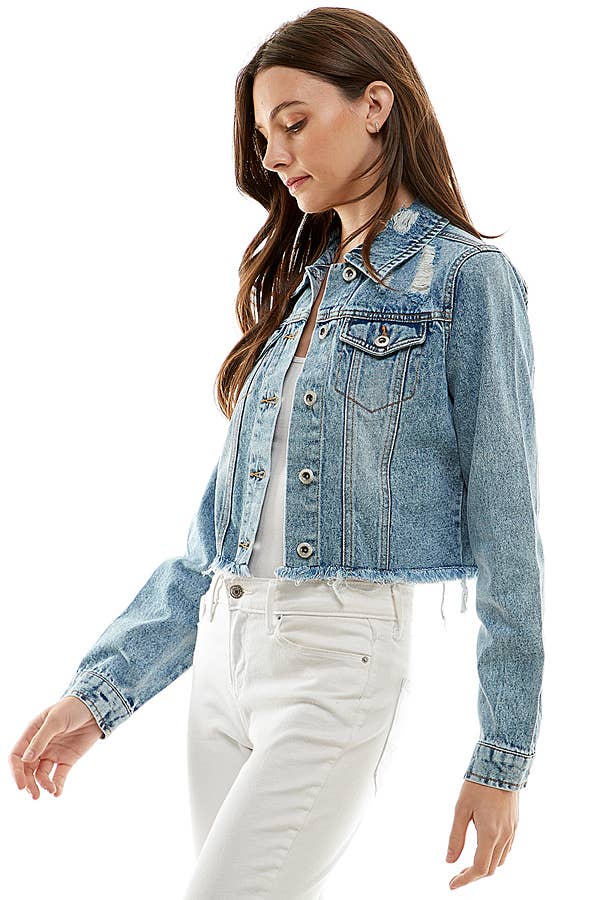 Crop Cut Denim Jacket Distressed