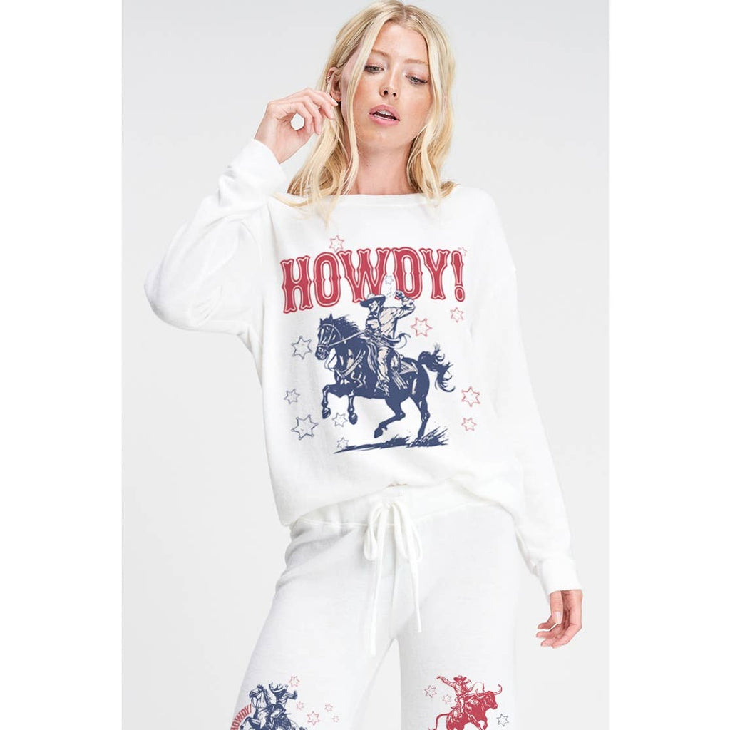 Red Blue Horse print soft brushed loungewear set