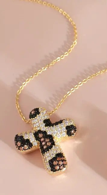 Cross Zirconia Leopard Necklace