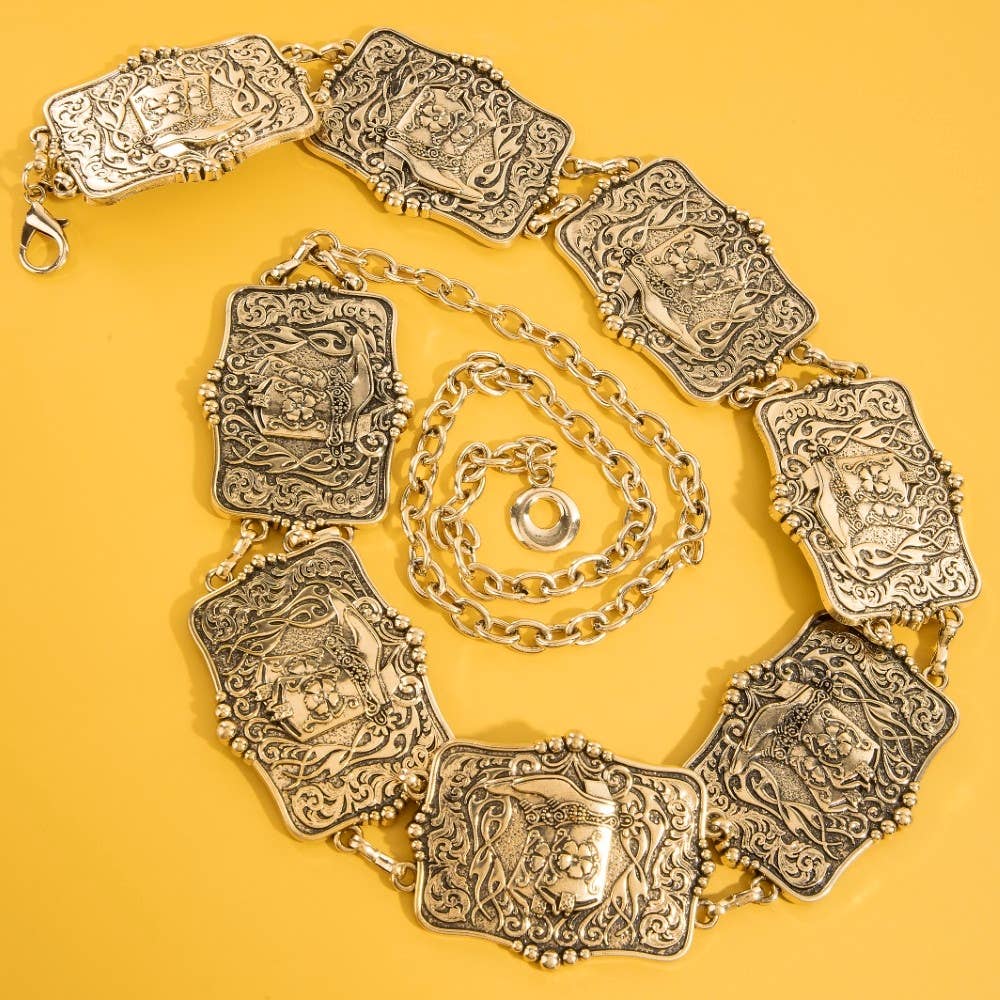 Western Engraved Cowboy Boot Chain Belt