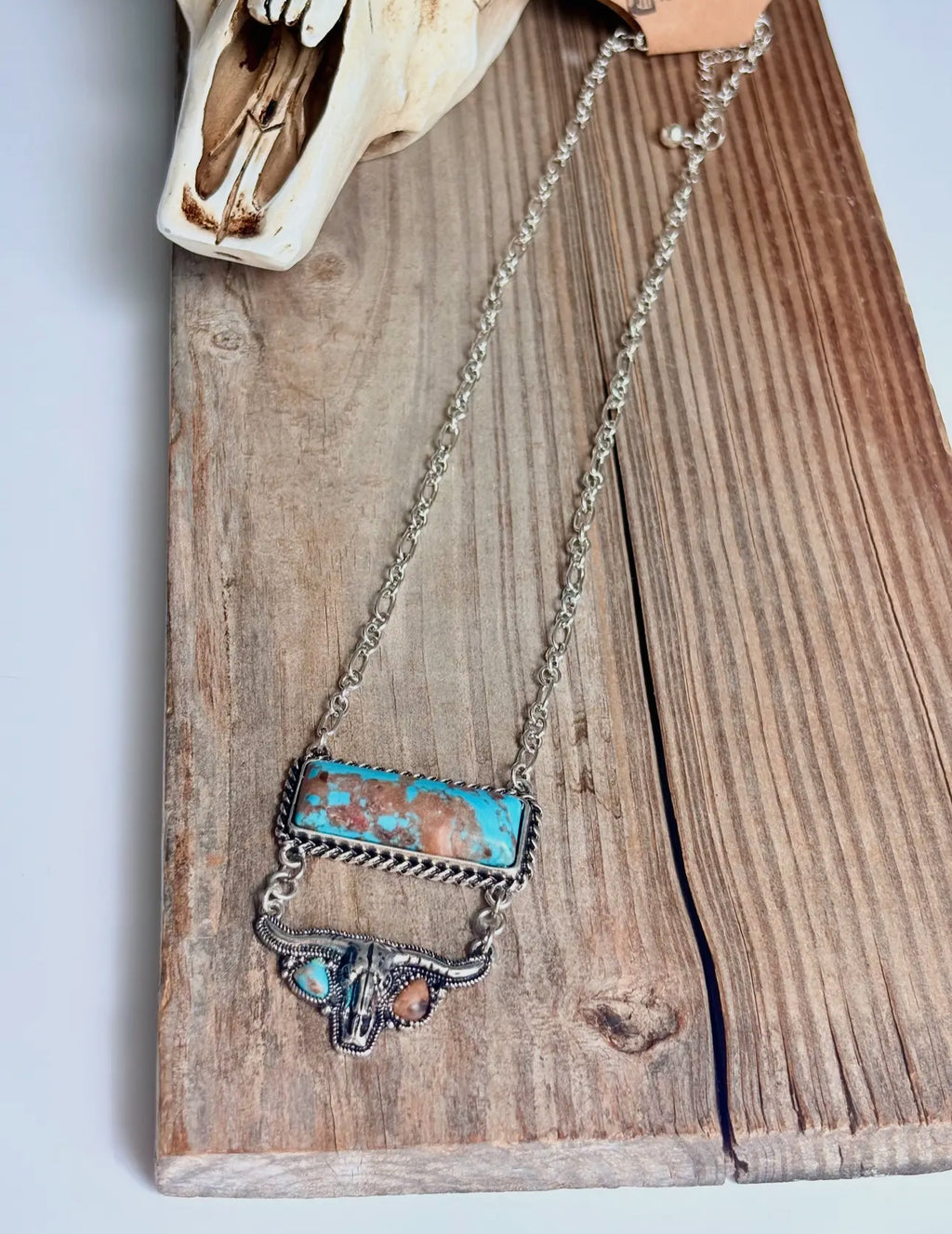 Western Steerhead Stone Double Drop Pendant Necklace