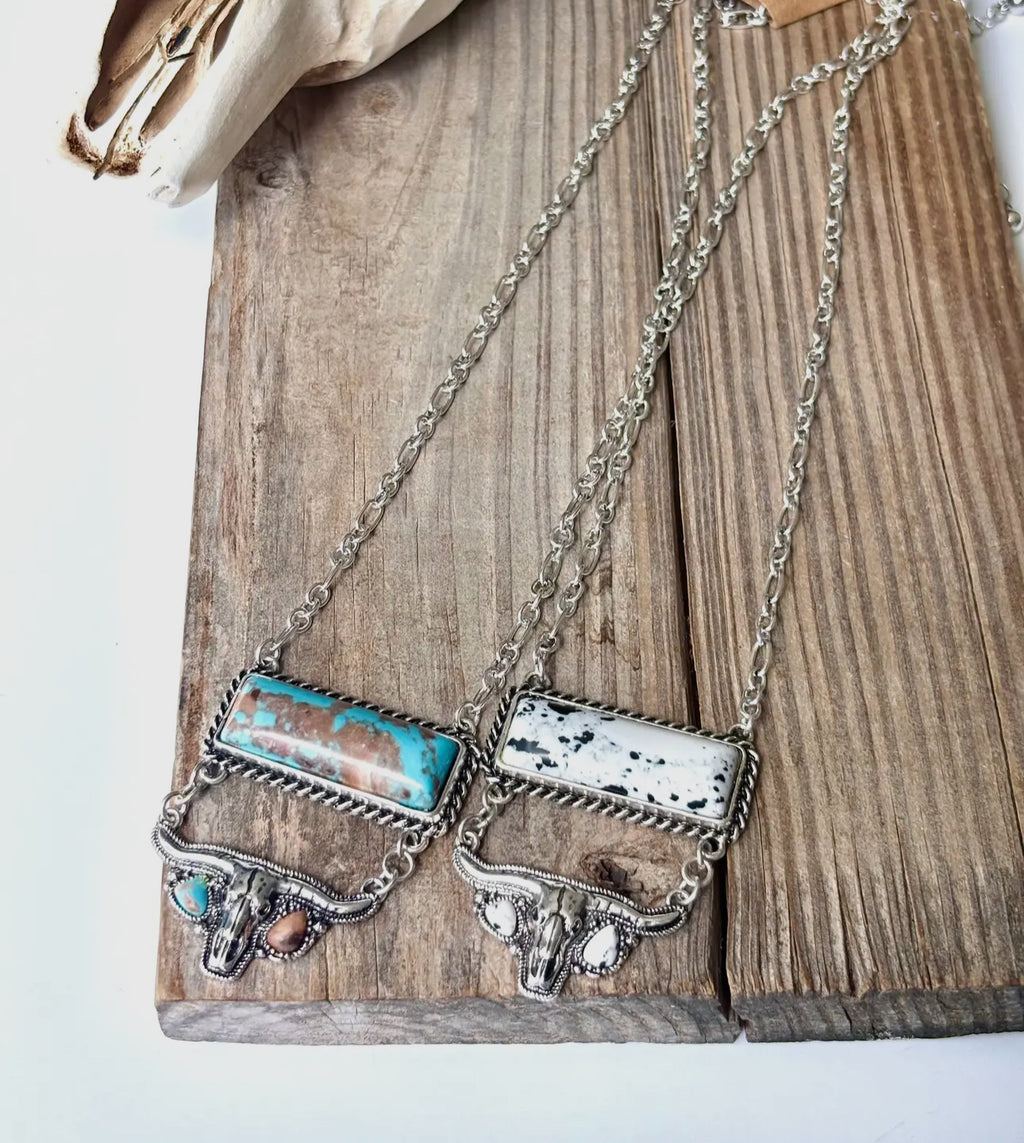 Western Steerhead Stone Double Drop Pendant Necklace