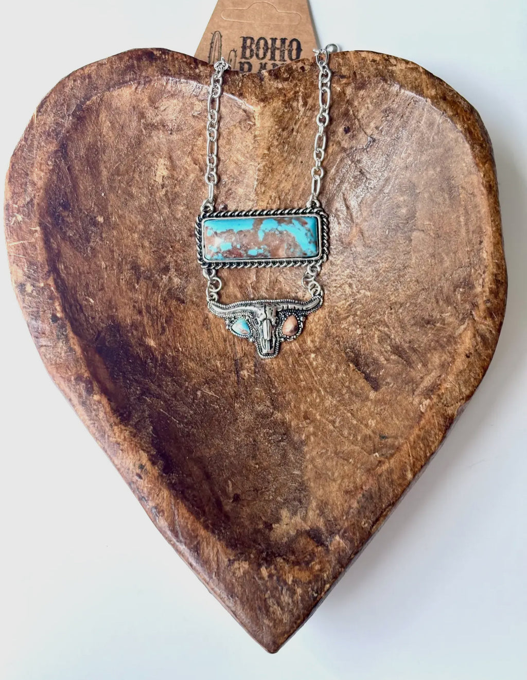 Western Steerhead Stone Double Drop Pendant Necklace