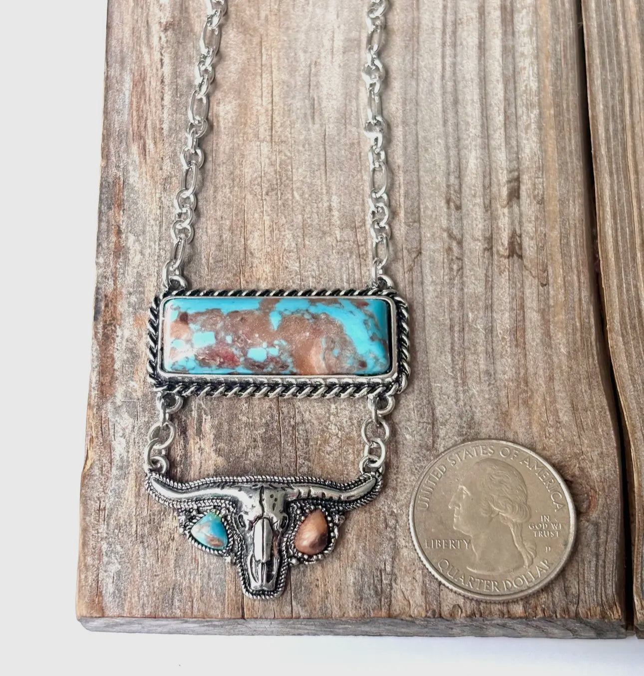 Western Steerhead Stone Double Drop Pendant Necklace