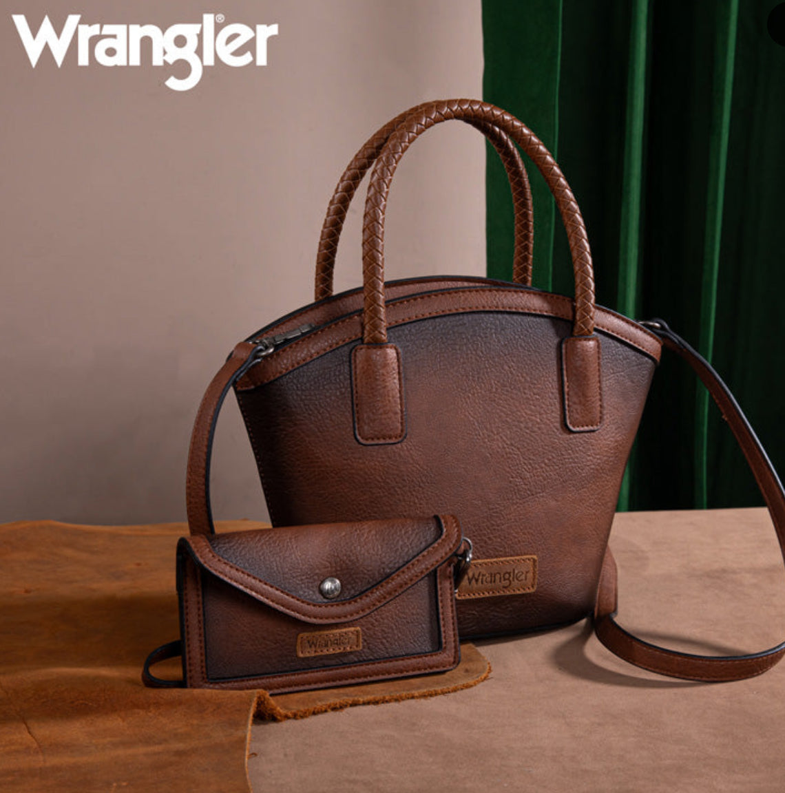 Wrangler Braided Ombre Leather Tote Bag Set