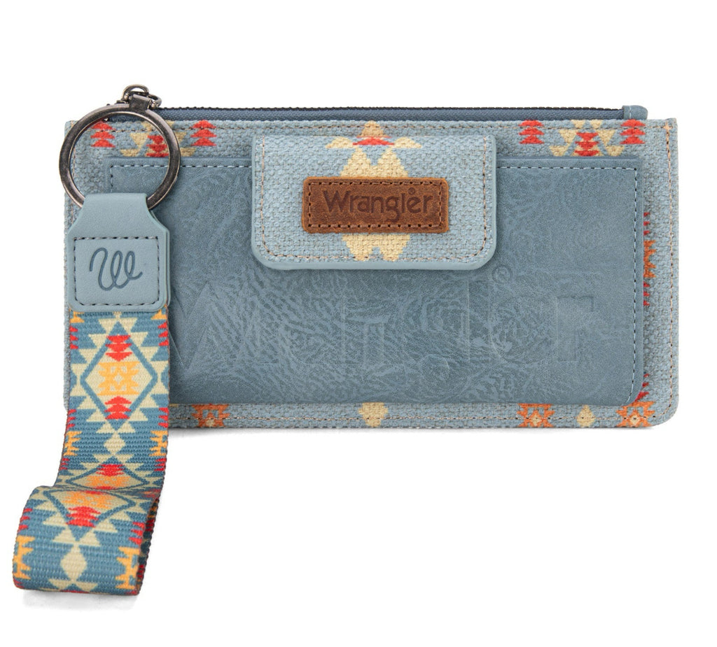 Wrangler Aztec Print Bi-Fold Wallet Wristlet - Jean