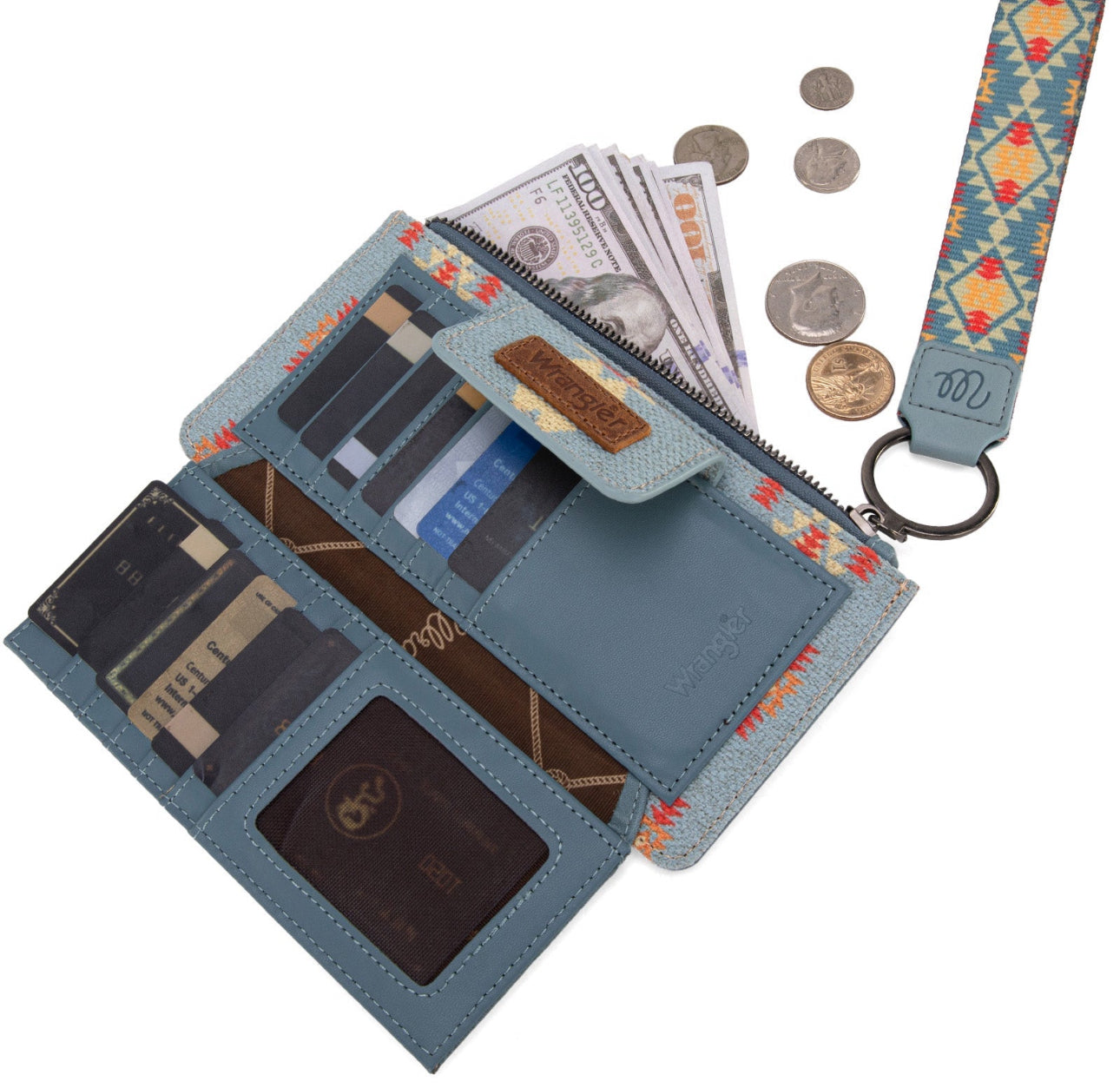 Wrangler Aztec Print Bi-Fold Wallet Wristlet - Jean