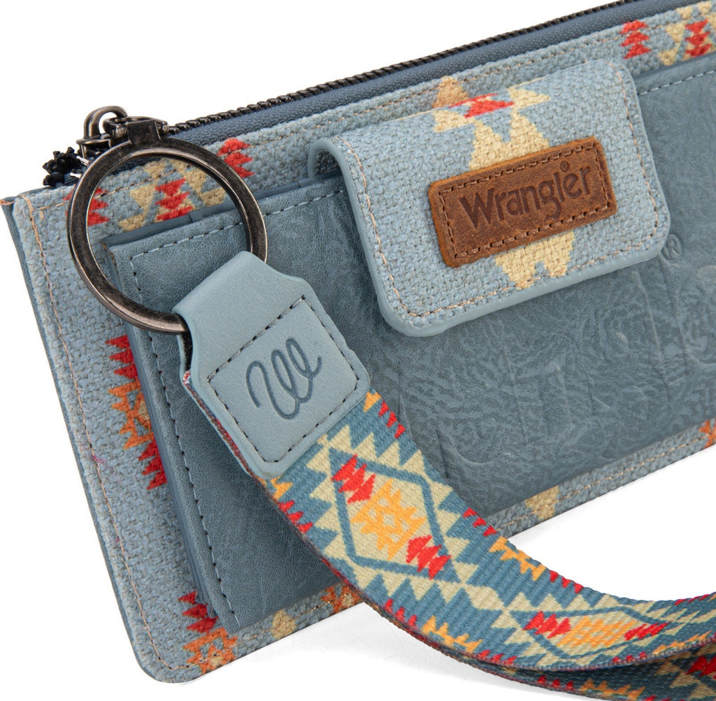Wrangler Aztec Print Bi-Fold Wallet Wristlet - Jean