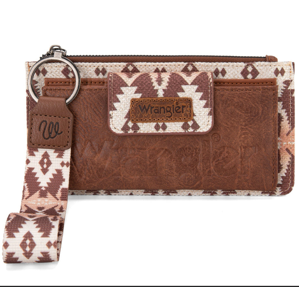 Wrangler Aztec Print Bi-Fold Wallet Wristlet - Jean