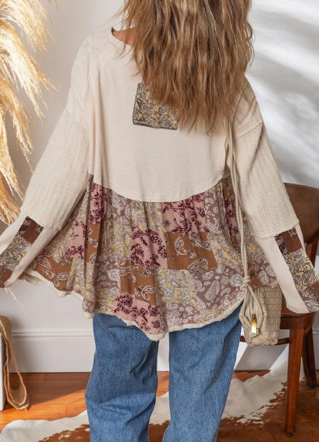 Paisley Waffle Patchwork Top