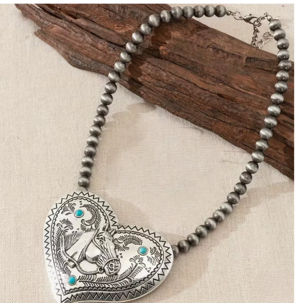 Horse Head Heart Necklace