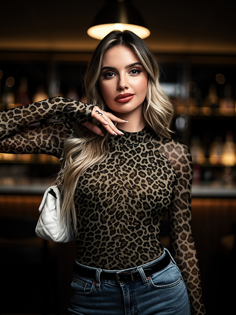 Sheer Sleeve Leopard Print Top