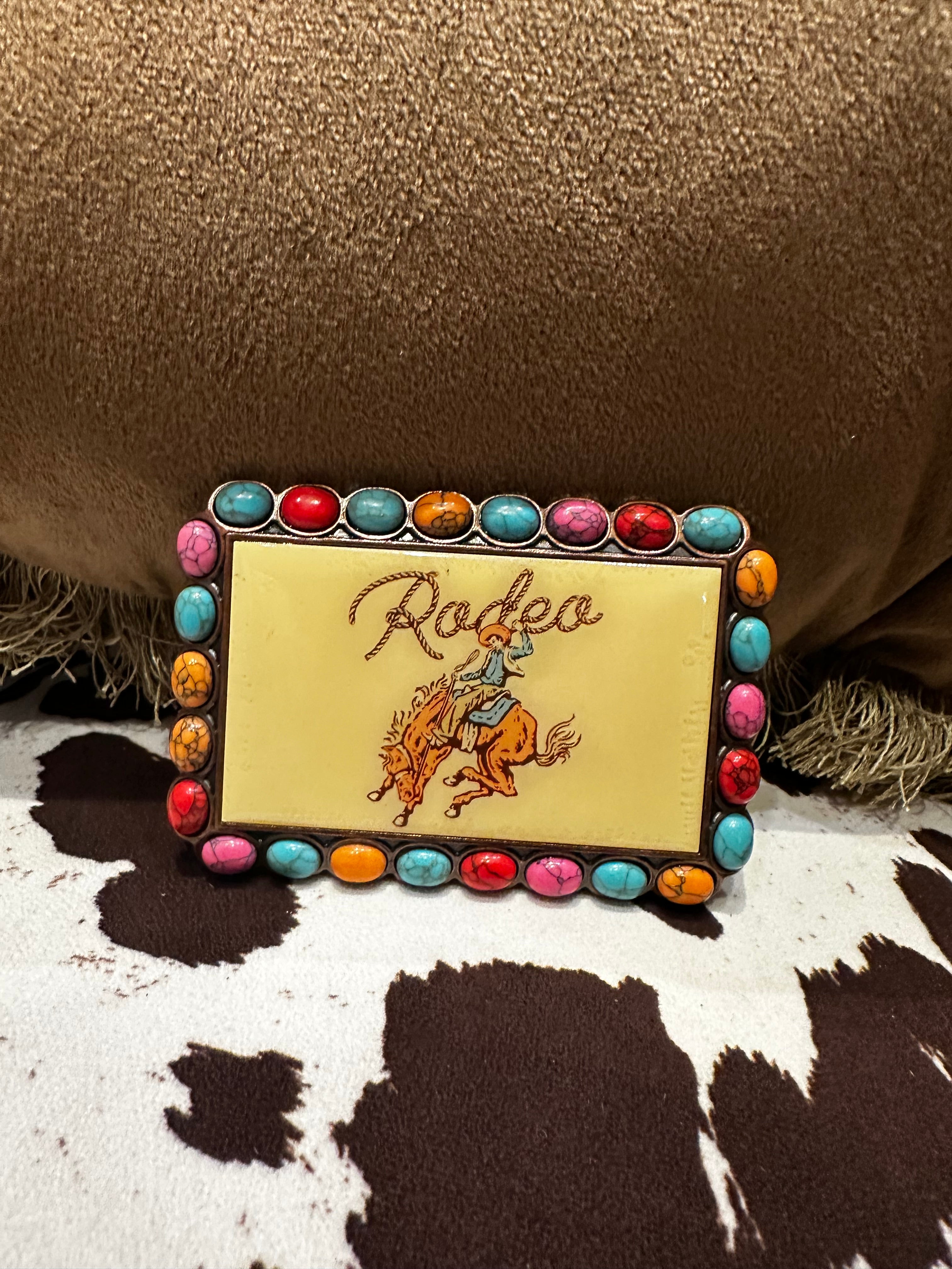Color Stone Rodeo Belt Buckle