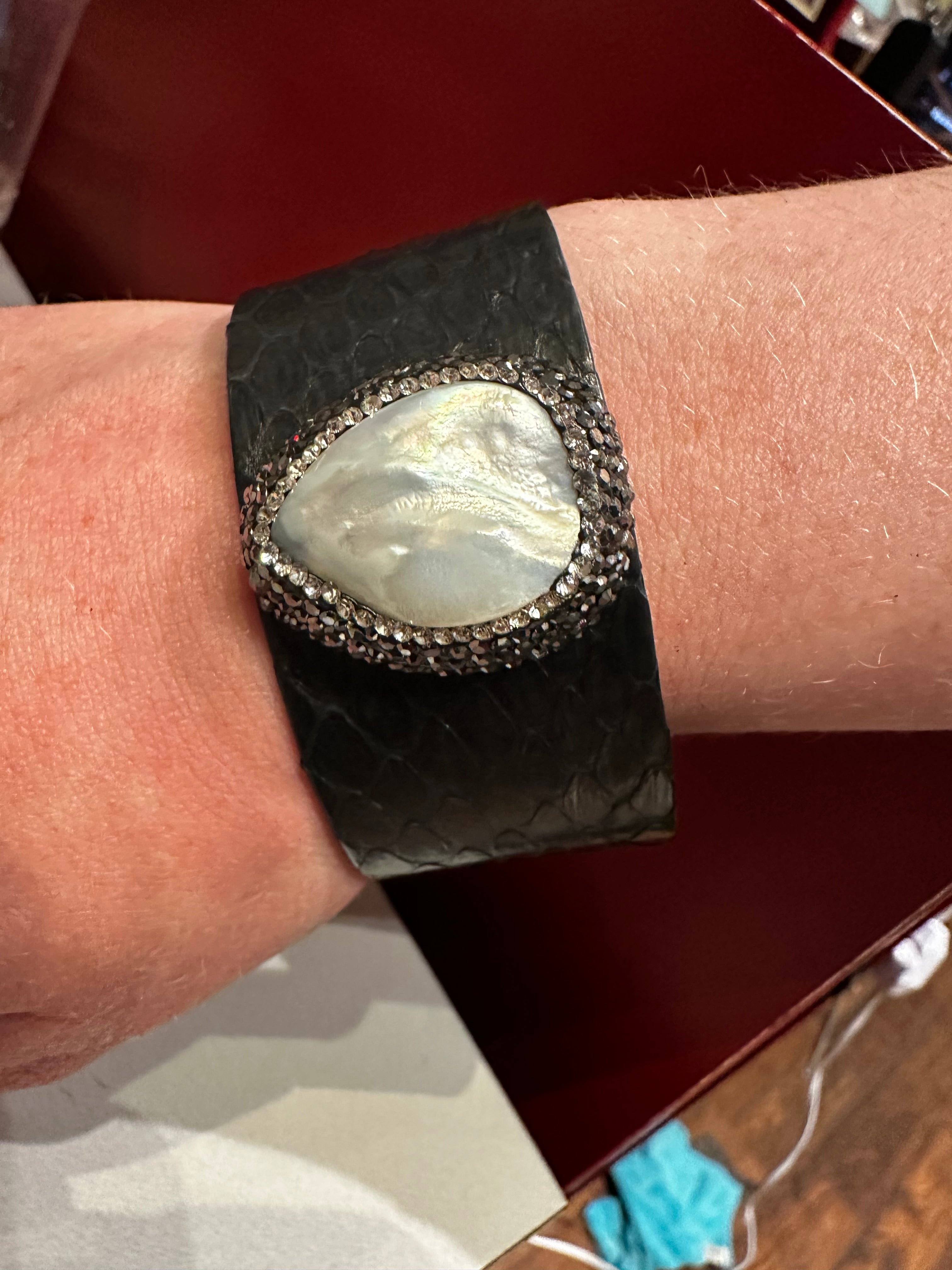 Snake Black Leather Cuff Bracelet