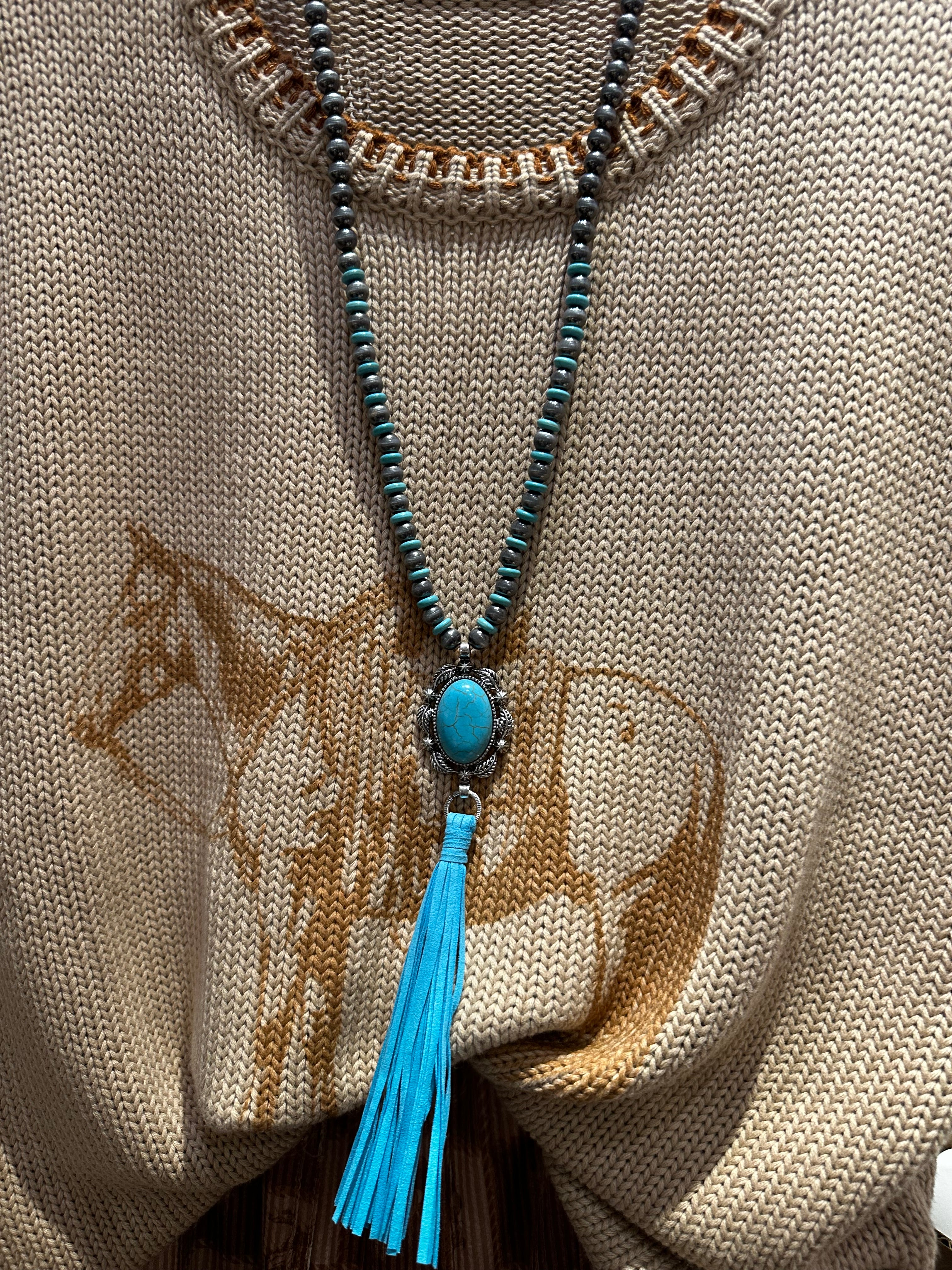 22" Navajo Bead Tassel Pendant Necklace